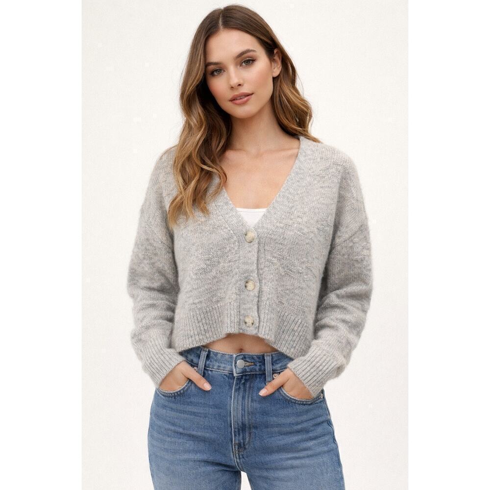 Topshop Cropped Cardigan Sweater Gray Button Front Knit Women’s 4–6
